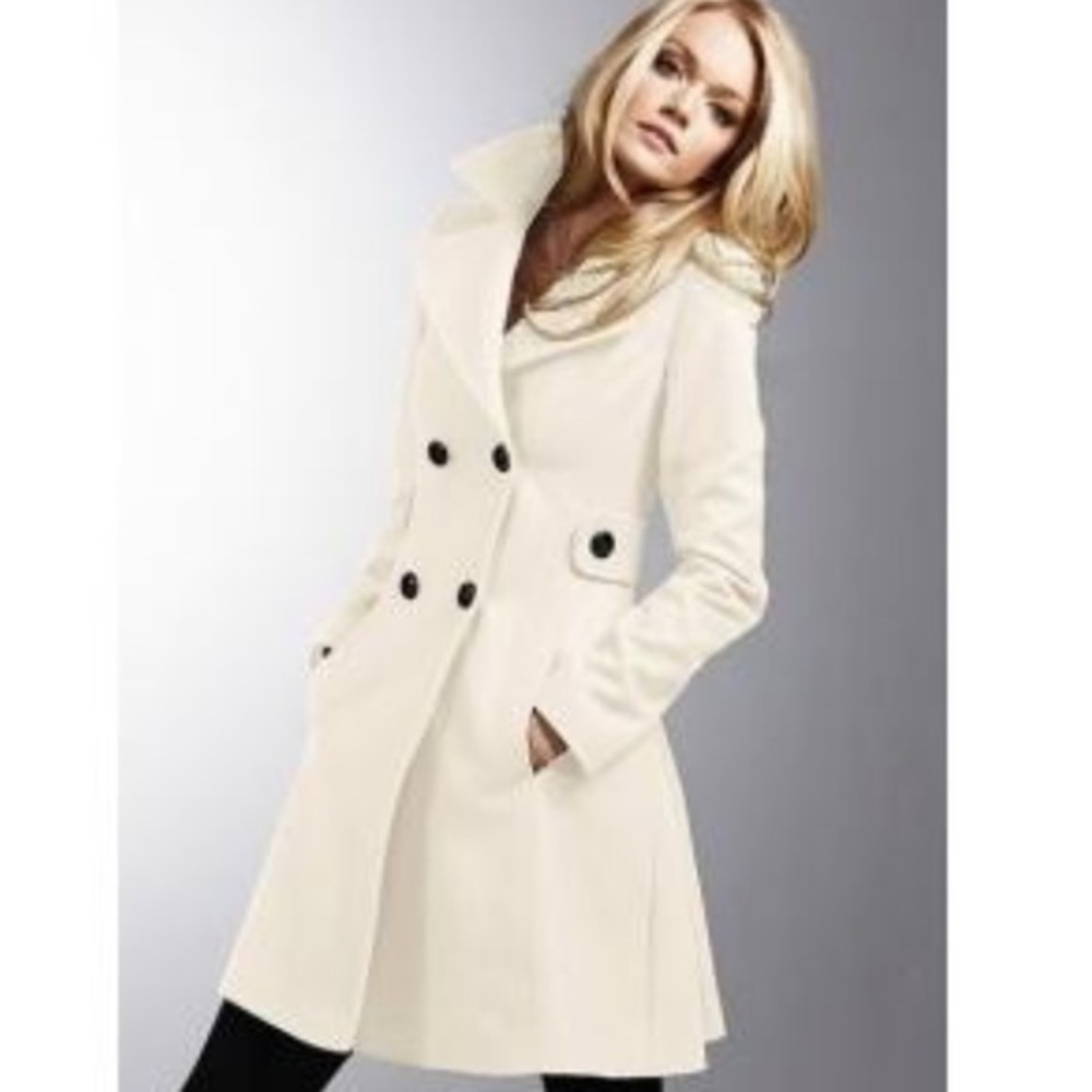 Thomo Wool Blend Cream Pea Coat with Black Buttons Size 34 / Extra Small